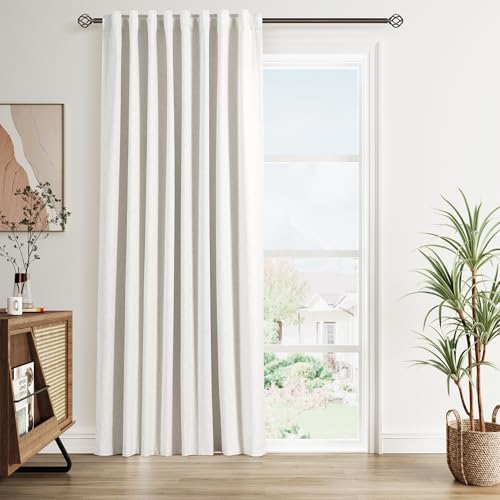 Cream Linen Blackout Curtains 84 inch Length 1 Panel Set for Bedroom Thermal Insulated 100% Blackout Linen Drapes Back Tab Neutral Rustic Farmhouse Block Out Room Darkening Window Curtain 60x84
