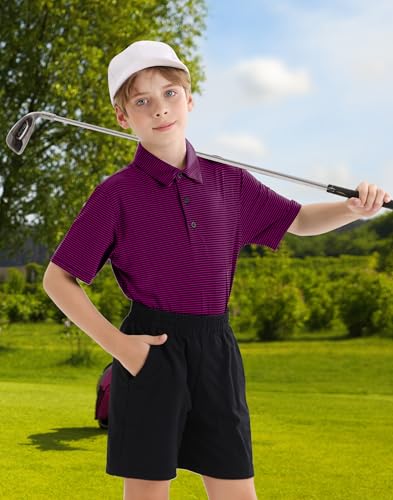 Image of Polo Shirts for Boys Golf Polo Shirt Short Sleeve Boys Performance Polo Dry Fit Stretch Collared UPF50+ Kids Golf Shirts