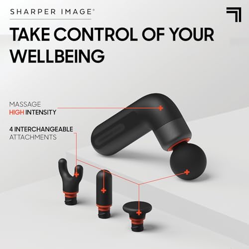Sharper Image Power Percussion Move Edge Portable Lite - Muscle Massage Gun, Percussion Massager with 4 Speeds, 4 Attachments, USB-C Rechargeable - Portable Deep Tissue Massager for Muscles, Black - Image 2