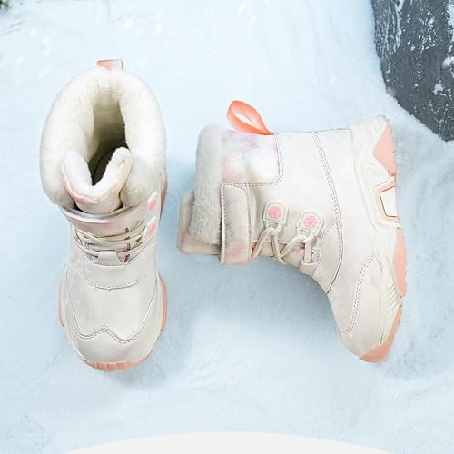 Kids Winter Snow Boots W𝐚terproof Outdoor Warm Faux F𝐮r Lined Shoes Toddler Comfortable Slip R𝐞sistant Mid Boots2