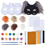 WEBEEDY DIY Therian Mask Set Mit Farben Vorfilztes Therian Maskenmaterial Set Für Wolf Katzen Fuchs Masken Mit Kunstpelz Gitterblätter Filzstoff DIY Katzenkostüm Kit Für Halloween