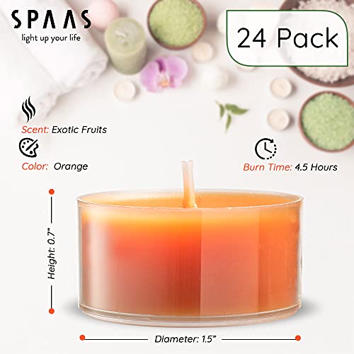 Spaas Scented Tea Lights Candles In Clear Cups - Exotic Fruits Fragrance | Premium Long Burning Scented Tealight Candles For Spa, Romantic Décor, Meditation, Dinner, And Home Décor | Pack Of 24 #TOP2