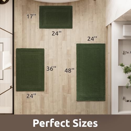 AMOAMI Waffle Bath-Mat, Absorbent Bath Mats for Bathroom Non Slip, Machine Washable Bathroom Rugs with Tassels Ultra Soft Boho Bath Rugs for Floor 2'x4'(24"x48") Dark Green by AMOAMI - Used condition - Image 2