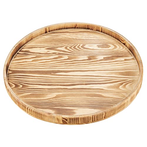 16 Inches Extra Large Solid Wooden Serving Tray Round Tea Coffee Table Tray Snack Food Meals Serving Plate Kitchen Party Bar Server Breakfast Tray With Raised Edges Ottoman Tray Nature Wood #TOP26