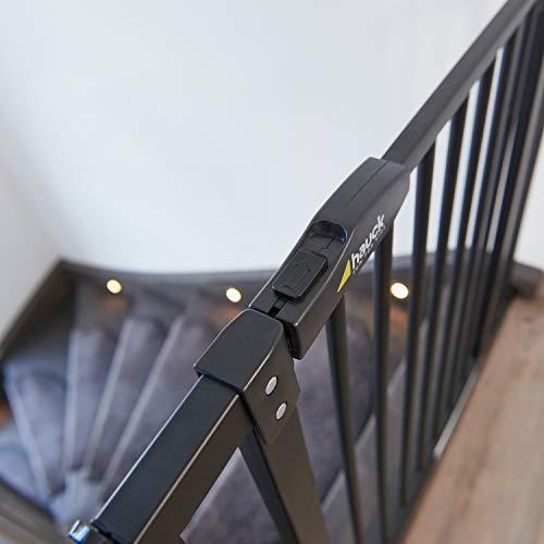 Hauck Baby Gate for Doors and Stairs Close N Stop inclusive 9 cm Extension, Child Stair Gate for Widths 84 to 89 cm, Pressure Fit - No Screws, One-Handed Opening to Both Sides, Metal, Black