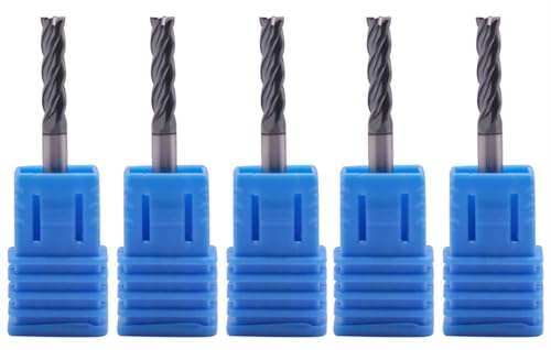 Image of 4 Flute Solid Carbide Square End Mill Set(5Pcs, 1 /8in), AlTiN Coated | 35 Helix, 1 /8 inch Cutting Dia, 1 /8 inch Shank Dia, 1 /2 inch LOC, 1-1 /2 inch OAL For Milling Alloy Steel, Hardened Steel, Iron, Copper