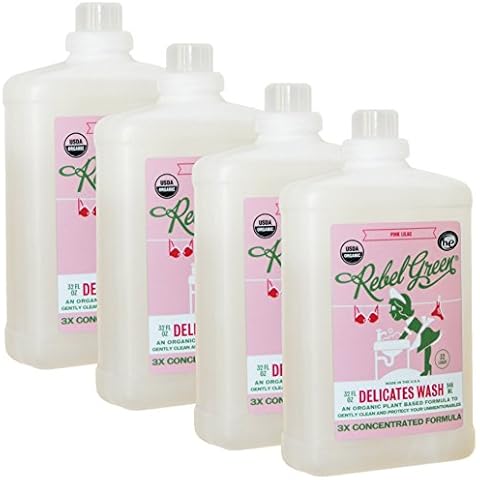 Rebel Green Certified Organic Liquid Delicates Wash - Natural, Paraben Free, HE Laundry Detergent Soap - Pink Lilac Scented, Pack of 4, Total of 128 Loads Cover