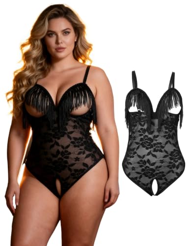 Image of ohmydear Lace Bodysuit Tassels Sexy Teddy Lingerie for Women Plus Size