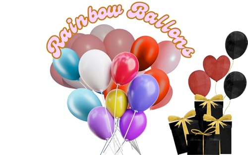 100 Pack 12-Inch Multicoloured Balloons, Rainbow and Assorted Colors Latex Balloons for Birthday Party, Wedding, Baby Shower, Christmas, and Event Decorations