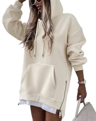 CHICME Womens Oversized Long Hoodie Dress Fall Outfits Comfrt Pullover Sweatshirt Winter Clothing-Ap-XL Apricot