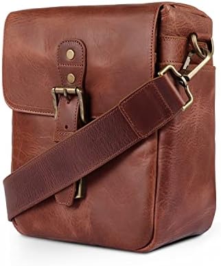 MegaGear Genuine Leather Camera Messenger Bag for Mirrorless, Instant and DSLR, Brown (MG1329)