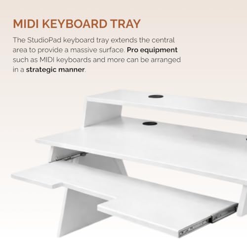Image of Timber Acoustics StudioPad Mini Music Production Desk for Studio | Professional Music Producer Table for PC, MIDI Keyboard & Audio Setup (3.5' x 2.5') (White)