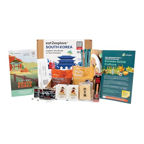 eat2explore Global Cooking Kit - Authentic Recipes, Essential Spices, Cultural Fun & Expert Drink Pairings - Perfect for Dinner Parties for Everybody (SOUTH KOREA)