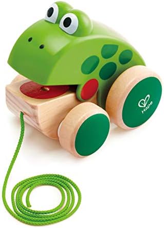 Hape Frog Pull Along | Wooden Frog Fly-Eating Pull Toddler Toy, Bright Colours