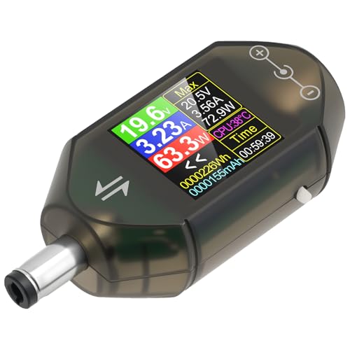 電流 電圧 チェッカー、双方向 DC テスター DC チェッカー、4.5-50V 0-12A 電圧電流容量エネルギーパワーデジタルマルチメーターカラーディスプレイ DC 5.5 x 2.5 ポート、黒