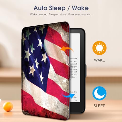 Image of Fintie Slim Case for 7 inch Kindle Paperwhite 12th Gen 2024 & Kindle Colorsoft | Lightweight PU Leather Hard Back Shell Cover, Magnetic Closure, Auto Wake /Sleep, for Kindle Paperwhite 2024, US Flag