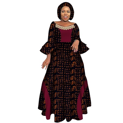 Image of iooiooi Womens African Print Party Maxi Dress Tradition Dashiki Ankara Long Dress & Headwrap