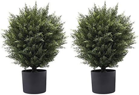 21” Artificial Cedar Outdoor Artificial Shrub Sunlight Resistant Leafy Potted Plant Plant for Indoor Porch of Home and Office Artificial Outdoor Tree 2 Pieces a Set