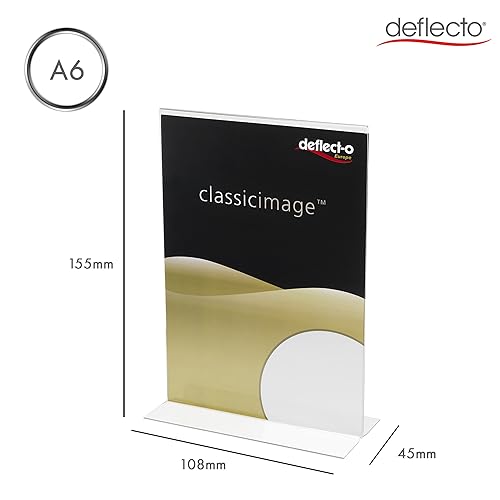 Deflecto Tischaufsteller Classic Image, gerade, A6, Hochformat, 108 x 155 x 45 mm, glasklar, doppelseitige Präsentation, Menükartenhalter, Werbeaufsteller