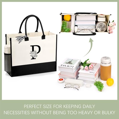 Image of Personalized Name Tote Bag for Women, Birthday Best Friend Bridesmaid Gifts for Women Canvas Initial Tote Bags