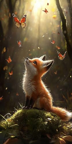 Diamond painting renard et papillon 40x80cm pour loisirs créatifs
