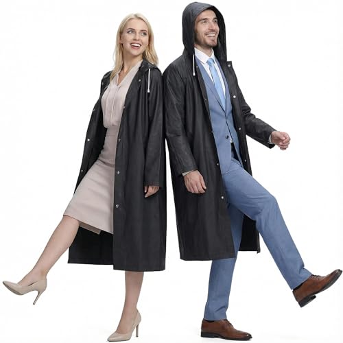 welsberg 2 Stück Regenponcho Damen und Herren Wasserdicht Atmungsaktiv Regenjacke Regenschutz Reganmantel für Festival Konzert Camping Wandern Angeln Sport, Schwarz
