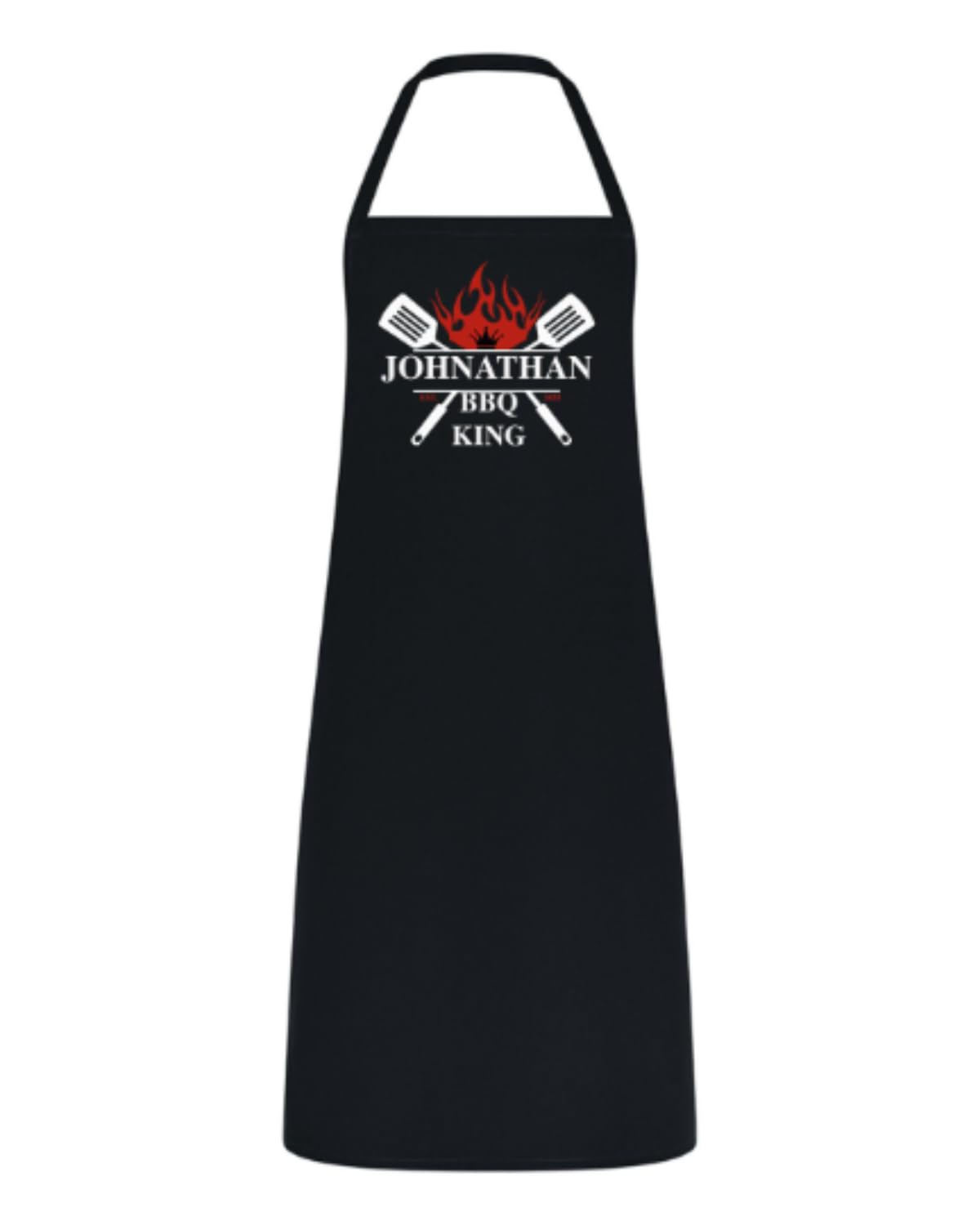 Personalised BBQ King Gift Set - 4 Piece Stainless Steel BBQ Tongs Tool Set with Wooden Handles & Custom Apron - Ideal Present for Men (Apron Only)