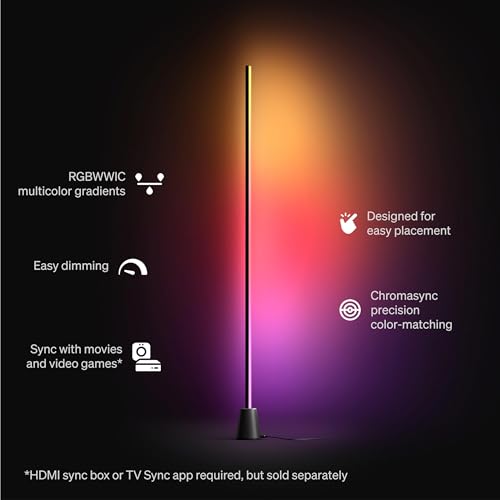 Philips Hue Play Floor Lamp, RGBWWIC LED, 53”, White Ambiance, Multicolor Gradients, Smart Lighting, Alexa, Google Home, Apple Home, TV Sync Requires Hue Bridge and Sync Box (Both Sold Separately)