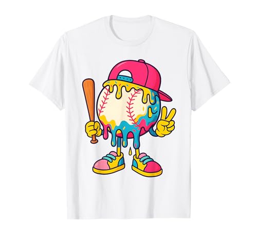 Baseball Ice Cream Drip Youth Back to School Baseball Stuff T-Shirt
