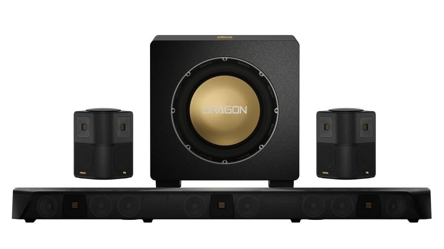 Nakamichi Dragon 11.1.6 Ch Surround System w Dolby Atmos/DTS:X Pro (Pro Cinema Engine), HiFi AMTs, Reference 12' Sub, Bipolar Surr, 6 Discrete Height Ch, 3000 Watts Max Output. AVR Grade Soundbar