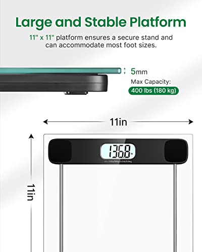 Fitindex Bathroom Scale For Body Weight, Clear Digital Weighing Scale With Large Lcd Display, High Precision Sensors, Transparent And Slim Tempered Glass, 400 Lbs #TOP2
