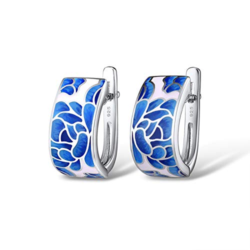 Santuzza Lotus Earrings 925 Sterling Silver Blue Enamel Flower Dangle Earrings For Women #TOP2