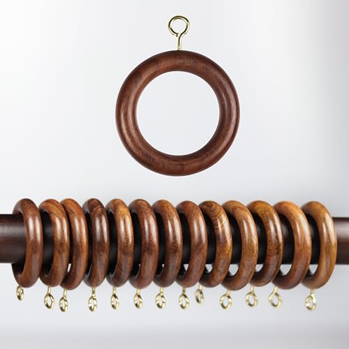 Mars Exports 24 Pieces Natural Rosewood Wooden Curtain Rod Rings | 2 Inch Outer Diameter 1.25 Inch Inner Dia | Fits 1 Inch Rod | Drapery Rings for Curtains