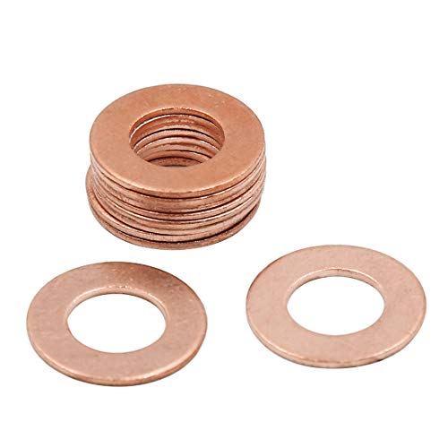 X AUTOHAUX 10 Pcs 10mm Inner Dia Copper Washers Flat Sealing Gaskets Rings, Copper Tone, 10*19*1mm