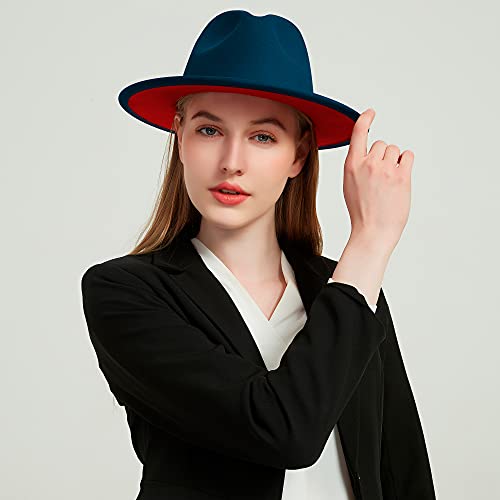 Image of Wide Brim Fedora Hats for Women Men Two Tone Dress Hat Felt Panama Hat in Two Audlt Size