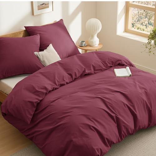 BEDSURE Bettwäsche 220x240 Baumwolle Weinrot - Bettwäsche-Sets 240 x...