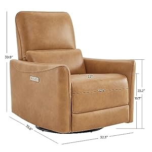 CHITA Power Recliner Chair Swivel Glider, FSC Certified Upholstered Faux Leather Living Room Nursery Reclining Sofa Chair with Lumbar Support, Cognac Brown CHITA Power Recliner Chair Swivel Glider FSC Certified Upholstered Faux Leather Living Room Nursery Reclining Sofa Chair with Lumbar Support Cognac Brown