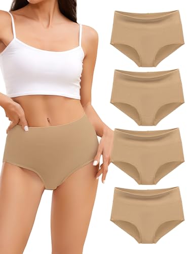 VOENXE Bragas Mujer Algodon,Braguitas Postparto Altas Cintura,Ropa Interior Culotte Talle Alto CóModo Suaves,Women's Underwear Cotton Multipack,Pack de 4
