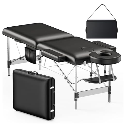 Brelley Massage Table Portable, 2-Fold Lash Bed with Side Pocket, Adjustable Height, Sturdy Aluminum Frame, Esthetician Spa Facial Bed, Tattoo Bed with Face Cradle & Carrying Bag, Black