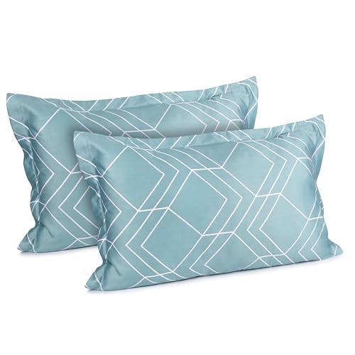 Image of Mush Bamboo Printed Pillow Cover Set of 2 | 100% Bamboo Pillow Cover for Hair and Skin | 300 TC | Breathable, Silky Soft and Envelope Pillowcases | 17 inchx27 inch Geometric Print, Ocean