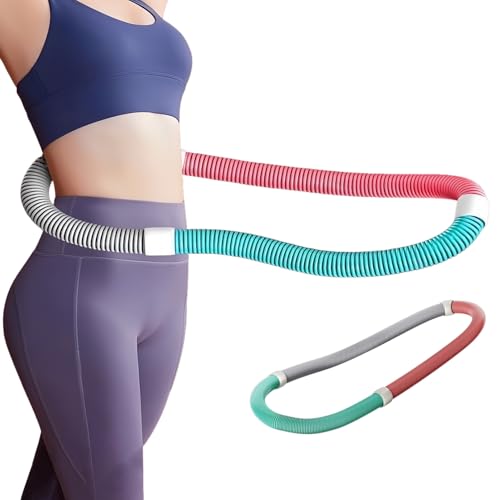 フラフープ フィットネス PVC素材 折りたたみ式 フラサークル ストライン訓練 ウエスト 背中 脚 胸 エクササイズ 筋トレ シェイプアップ 収納簡単 重み付け 静音 屋内 公園対応 男女兼用 (1.5 kg,ピンクブルーグレー)