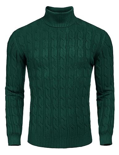 Image of COOFANDY Men's Slim Fit Turtleneck Sweater Casual Twisted Knitted Pullover