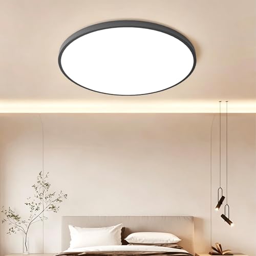 Éclairage de plafond LED moderne rond noir 30cm dimmable pour maison