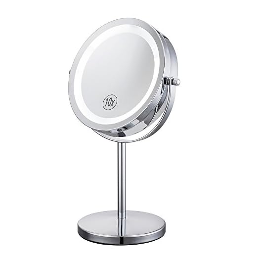 ALHAKIN Lighted Makeup Mirror, 10x Magnifying Mirror with Lights, 7 Inch Double Sided Vanity Mirror, 360°Rotation Swivel Cosmetic Mirror, Chrome Finish