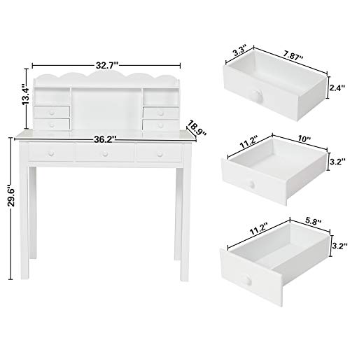 Adorneve Writing Desk With 7 Drawers, Home Office Desk With Hutch,Student Desk Study Table, Small White Desk, Solid Pine Wood Legs #TOP1