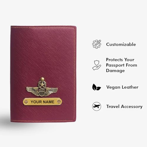 Image of ncgifts Customised Leather Passport Holder: Personalised Name & Charm for Men & Women - Unique Travel Gift, Document Organiser, Boarding Pass Holder, Customised Gifts for Men & Women (Wine)