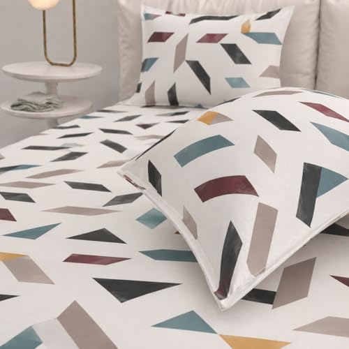 Image of Castiqa Elastic Fitted Supersoft Premium Brushed Cotton 200TC Double Bedsheets King Size 78x72 Inch with 2 Pillow Covers (Fits Upto Mattress of 10 Inches) (White)