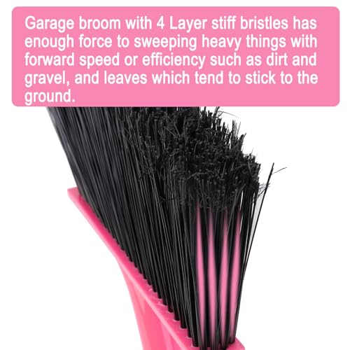 Image of KeFanta Heavy Duty Outdoor Broom with 54.7 inch Long Handle, Pink