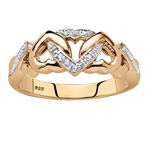 18K Yellow Gold over Sterling Silver Genuine Diamond Accent Interlocking Heart Promise Ring