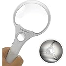 MagniPros 3 Ultra Bright LED Lights 3X 4.5X 25X Power Handheld Reading Magnifying Glass with Light- Ideal for Reading Small Prints, Map, Coins, Inspection and Jewelry Loupe